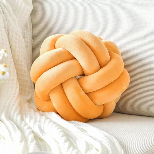 Miniatura 13 de Almohada de nudo de bola, cojín decorativo redondo para arrojar, almohada de felpa suave beige anudada de 8 pulgadas, cojín decorativo de nudo