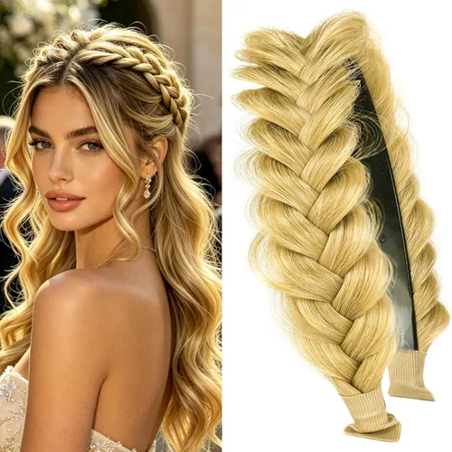 Miniatura 13 de Diadema ancha trenzada para el cabello, accesorios para el cabello, banda elástica antideslizante para mujeres y niñas (amarillo claro)