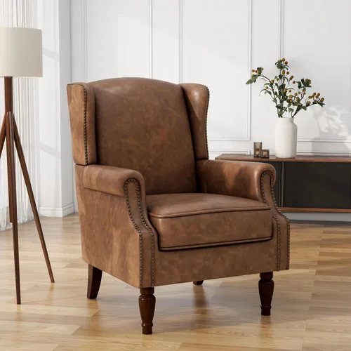 Miniatura 16 de Silla de Acento de Respaldo Alto, Sillón Tapizado en Tela para Sala de Estar, Sillón Wingback con Estampado Floral con Patas de Madera Maciza, Sofá