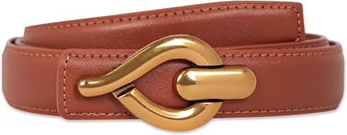 Miniatura 246 de Cinturón de cuero clásico con hebilla de metal para mujer con vestido de jeans