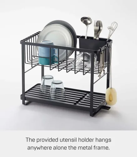Miniatura 2 de YAMAZAKI Home Tower - Escurridor de platos ajustable de dos niveles, estante de secado compacto con ganchos, soporte para utensilios, acero - Negro