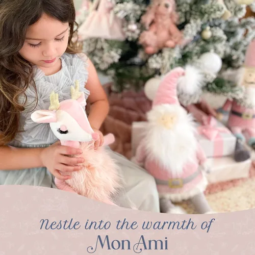 Miniatura 4 de MON AMI Freija The Pink Reindeer Plush – Juguete de reno rosa suave de 17 pulgadas con piel sintética y cuernos dorados Peluche navideño