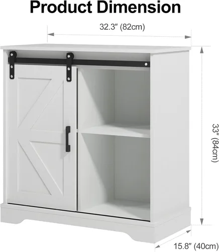 Miniatura 2 de Panana - Gabinete de almacenamiento para buffet con puerta corrediza de granero, aparador de estilo granja para café-bar, cocina (Blanco)