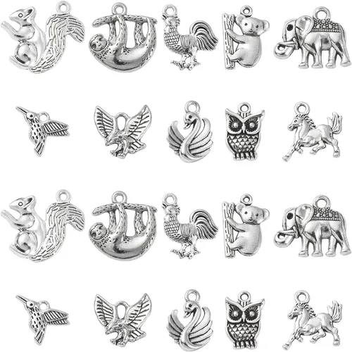 Ipotkit - Dijes de animales tibetanos – 100 piezas de aleación de ardilla, perezoso, caballo, pájaro, elefante, koala, pavo real, animales salvajes