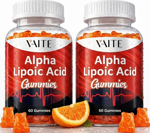 Gomitas de ácido alfa lipoico – Suplemento antioxidante ALA extra fuerte para la salud cerebral y apoyo nervioso – Sin OMG, veganas, sin gluten – 60