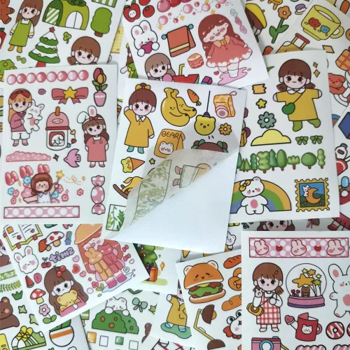 Miniatura 4 de Juego de calcomanías Kawaii Washi (50 hojas) para la vida diaria de la niña, escuela, tiempo libre, viajes, camping, bricolaje, calcomanías