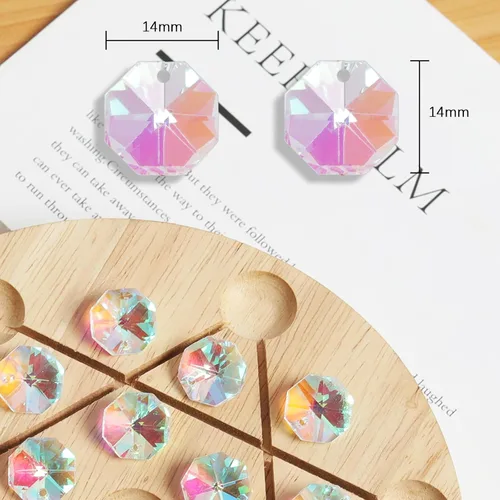 Miniatura 5 de LONGWIN Lote de 100 piezas de 1 agujero de cristal octágono cuentas, cristal Prisma Suncatcher piezas de repuesto lámpara DIY colgante colgante AB