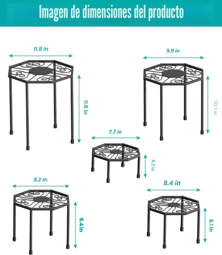 Miniatura 4 de Paquete de 5 soportes metálicos para plantas para interiores y exteriores, soporte de hierro antioxidante, estante resistente para macetas para Negro