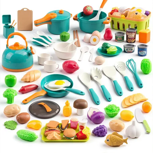 118 piezas de mini accesorios de cocina para niños, juego de cocina de simulación con utensilios de cocina, vajilla y 2 juegos de frutas, regalo de