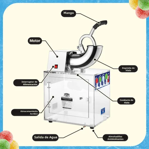Miniatura 6 de Máquina de conos de nieve Polar Blast - Fabricante de hielo triturado acrílico, tritura hasta 500 libras de hielo por hora para fiestas, eventos