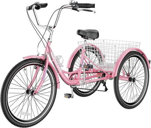 Miniatura 21 de Slsy Triciclo para adultos de 7 velocidades, 20/24/26 pulgadas, bicicleta de 3 ruedas para adultos con cesta de compras grande, capacidad de 350