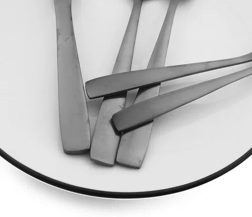 Miniatura 4 de JASHII - Juego de cubiertos con bandeja, 20 piezas de acero inoxidable cuadrado cubiertos servicio para 4, acabado mate, utensilios de alimentación
