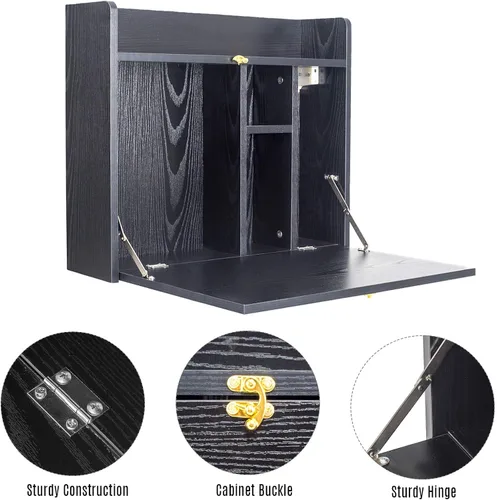 Miniatura 6 de YU YUSING Mesa montada en la pared, multifuncional, plegable, montado en la pared, escritorio para computadora portátil con compartimentos