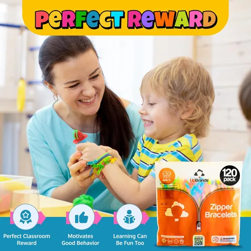 Miniatura 6 de UpBrands 120 pulseras de amistad con cremallera de 7.5 pulgadas, regalos de Pascua para niños, juguetes silenciosos para aliviar el estrés, kit