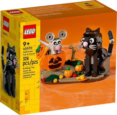 LEGO Kit de Construcción de Halloween Gato y Ratón 40570, Decoración Fantástica de Halloween con Adorables Juguetes de Gato, Ratón y Calabaza,