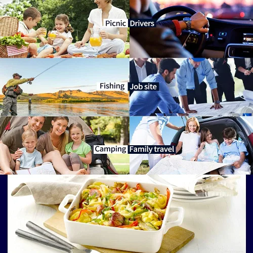 Miniatura 7 de Horno portátil, calentador de alimentos para automóvil de 12 V, portátil, mini horno personal, lonchera eléctrica con calefacción para Azul marino