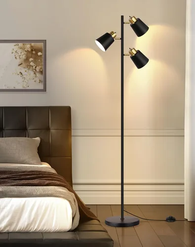 Miniatura 7 de QiMH Lámparas de pie de árbol para sala de estar, lámpara de pie moderna de 67 pulgadas con 3 bombillas LED, lámpara alta industrial de lectura