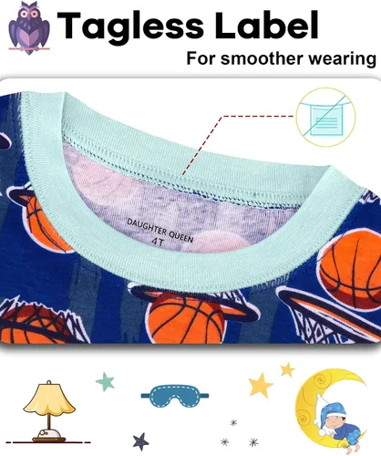 Miniatura 2 de DAUGHTER QUEEN Pijama para niños de 4 piezas, 100% algodón, talla 18 meses a 12 años
