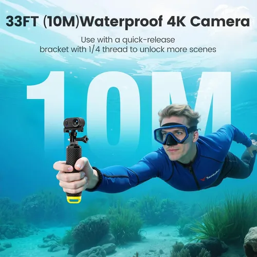 Miniatura 4 de Cámara POV 4K 30FPS, cámara portátil para vlogging con 10 mts impermeable, mini cámara de acción de 64GB con estabilización EIS, cámara corporal