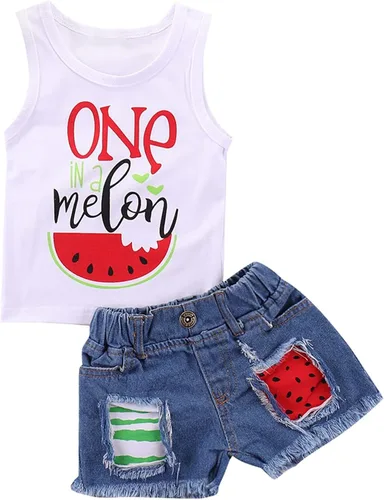 Mikrdoo Ropa para bebé niña pequeña, trajes de verano camisas, tops rasgados pantalones cortos de mezclilla conjunto de ropa para niña pequeña