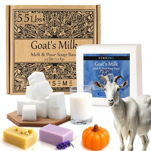 Base de jabón de leche de cabra de 5.5 LB | Kit de suministros Melt and Pour para fabricación de jabón - Libre de SLS/SLES y PEG | Ingredientes