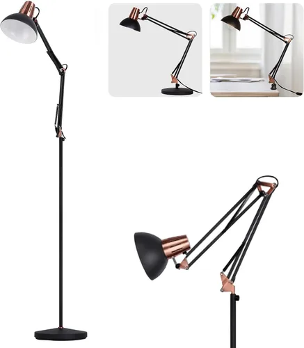 Lámpara de pie LED FIRVRE, lámpara de pie giratoria vintage de metal, 3 modos de uso - lámpara de pie, lámpara de mesa y lámpara de clip, lámpara de