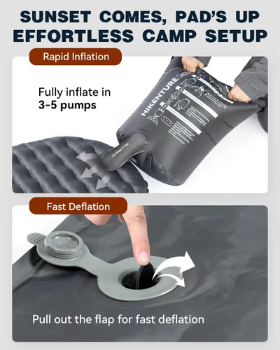 Miniatura 6 de Hikenture Colchoneta de dormir de camping con valor R 6.2, colchón ultraligero para todas las estaciones, alfombrilla de dormir compacta y aislada