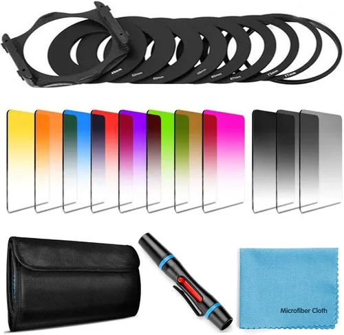 Juego de 14 filtros cuadrados graduados ND filtros de lente de color para Cokin serie P con anillos adaptadores (1.929-3.228 in) soporte de filtro,