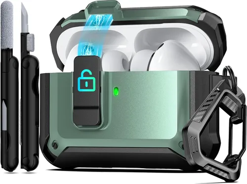 Miniatura 37 de RFUNGUANGO Funda protectora para AirPods Pro de 2ª generación con kit de limpieza, funda rígida militar con cerradura para funda de carga de AirPod