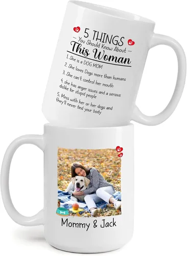 Taza de café con imagen de perro y mamá, taza de café de 11 onzas y 15 onzas, taza de café personalizada para mamá de perro, tazas para dueños de