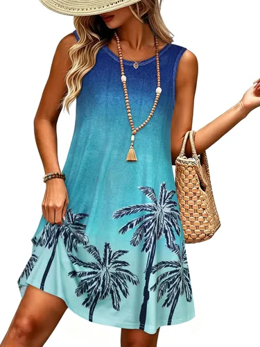 Miniatura 18 de elescat Vestidos de verano para mujer 2025, vestido casual de playa sin mangas con estampado floral, tipo camiseta, suelto y con bolsillos