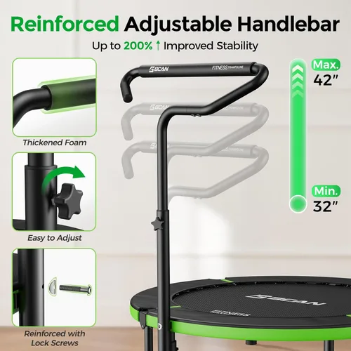 Miniatura 2 de BCAN 40"/38" Foldable Mini Trampoline, Rebounder Trampoline for Adults, U/T Adjustable Foam Handle, Exercise Rebounder for Adults Indoor/Garden