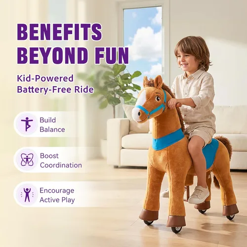 Miniatura 6 de PonyCycle Juguetes de Caballo para Montar para Niños Caballo Marrón Balancín Modelo Esencial E (con Freno/Altura de 35.4"/Tamaño 4) Pony para Montar