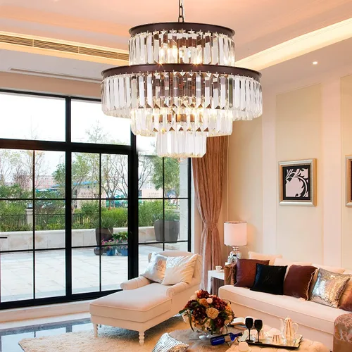 Miniatura 16 de Candelabros y luces de cristal de estilo moderno cromado redondos colgantes clásicos, lámpara colgante de techo accesorio de iluminación de 5