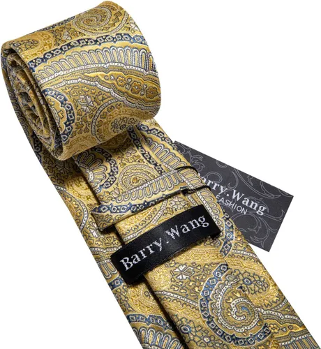 Miniatura 129 de Barry.Wang - Juego de corbata de seda para hombre, diseño de cachemira, pañuelo y gemelos de bolsillo