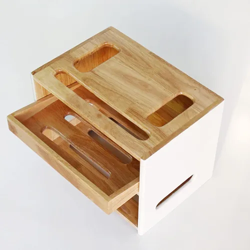 Miniatura 4 de Cable Organizer Box Double-Layer Wooden Router Storage Box Home Office Handmade Cable Tidy Box with Removable Partitions Desktop Tidy Power Strip