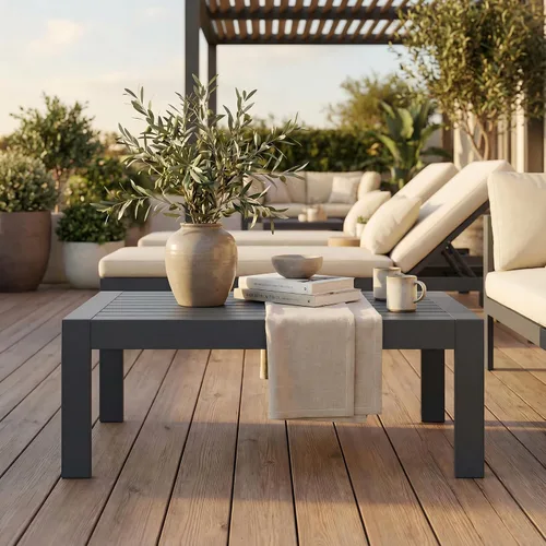 Miniatura 3 de Solaste - Mesa de café de aluminio para exterior, mesa rectangular de metal para patio todo clima, mueble para balcón, jardín, uso en interiores