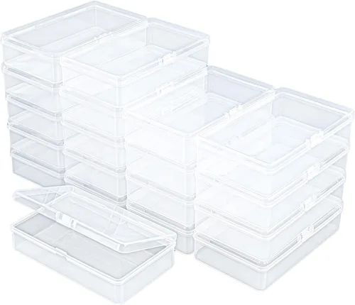 Miniatura 13 de 100 unidades de cajas de almacenamiento rectangulares mini de plástico transparente con tapa con bisagras para cuentas y otros artículos pequeños