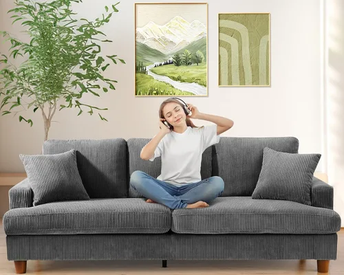 Miniatura 11 de Kidirect Silla de acento extragrande de 35.5 pulgadas, sillas de sala de montaje fácil, silla de lectura de pana para dormitorio, sillas de acento