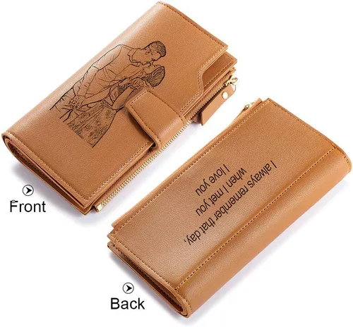 Miniatura 20 de Loveje - Billeteras personalizadas para mujer, de piel sintética, con grabadas fotográficas, triple pliegue, tarjeta de crédito, cartera larga