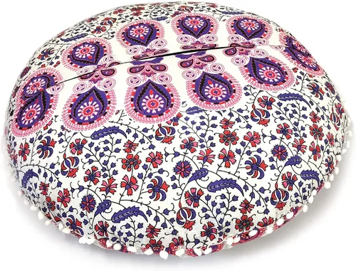Miniatura 9 de CRAFT KALA 32" Funda de cojín redonda grande para piso bohemia, funda de puf bohemio mandala, funda de almohada para meditación, cojines para Nuevo