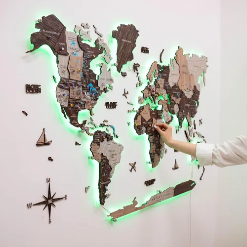 Miniatura 2 de Enjoy The Wood Mapa del mundo de madera LED 3D 3.0 – Arte de pared moderno decoración del hogar regalos – Iluminación LED decoración de pared idea