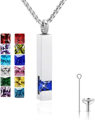 YOUFENG collar con urna para cenizas, cubos de piedras natales, urna para cenizas humanas, collar de urna de cremación, relicario, recuerdo