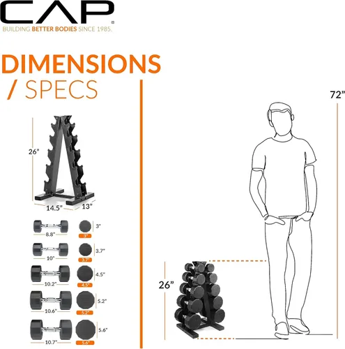 Miniatura 21 de CAP Barbell Juego de mancuernas hexagonales recubiertas de 150 libras con estante vertical Múltiples opciones Estante azul