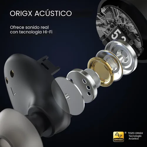 Miniatura 6 de TOZO Auriculares inalámbricos A1 Bluetooth 5.3 de peso ligero en el oído IPX5 Auriculares impermeables 2 micrófonos para llamadas AI, auriculares