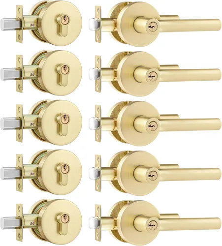 Miniatura 33 de Leydebong Paquete de 1 manija de puerta de entrada resistente dorada (para oficina y puerta delantera) reversible para lado derecho e izquierdo