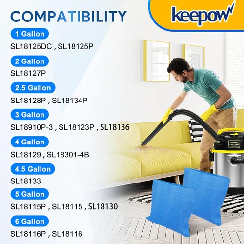 Miniatura 7 de KEEPOW Compra bolsas para aspiradora Stanley, filtros de aspiradora de 4 galones compatibles con aspiradoras Stanley de 1 a 6 galones, parte #