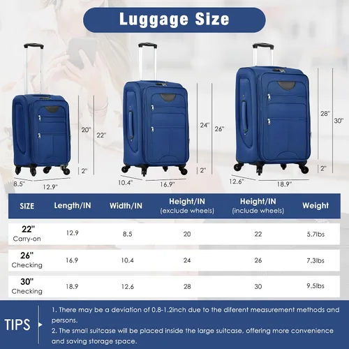 Miniatura 515 de Merax Juegos de equipaje de mano en maleta aprobada por aerolíneas, estuche rígido con ruedas giratorias expandibles, Negro