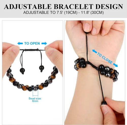 Miniatura 3 de WEILNELL Pulsera de triple protección, ojo de tigre genuino, obsidiana negra y hematita de 0.315 in, pulsera de cuentas para hombres y mujeres