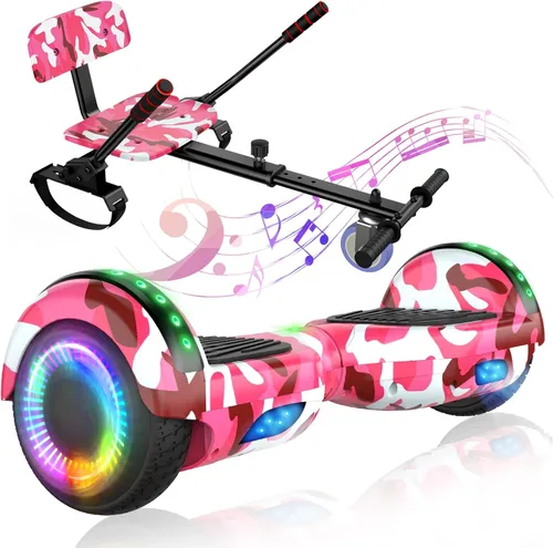 LIEAGLE Hoverboard - Patineta autoequilibrante de 16.5 cm, 6.5 pulgadas, con ruedas Bluetooth, luces LED, para niños y adultos B02-Camo Rosa con kart